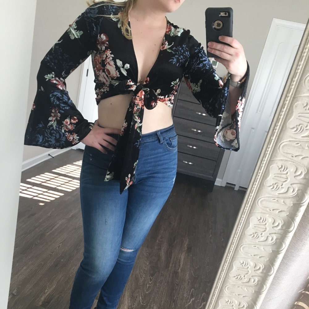 Velvet floral crop top